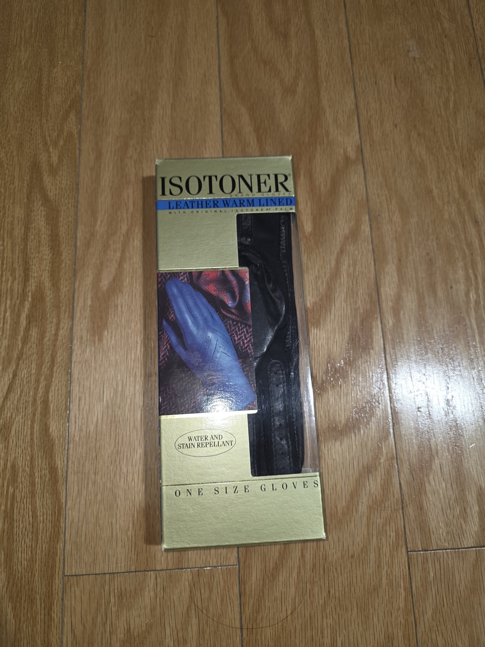 Isotoner Black Leather Gloves Water And Stain Repellant Warm Lined One Size.